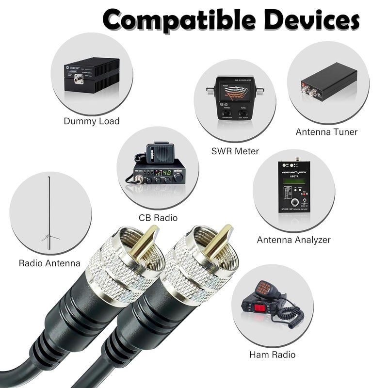 Rydocyee RG8x Coaxial Cable 60 FT, CB Coax Cable 17AWG Low Loss Flexible and Durable UHF PL-259 Male to Male for Ham Radio, Antenna Analyzer, CB Radio, SWR Meter, GMRS and Other 50 Ohm RF Systems - Image 3